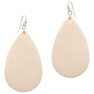 Beige tear drop shape leather earrings